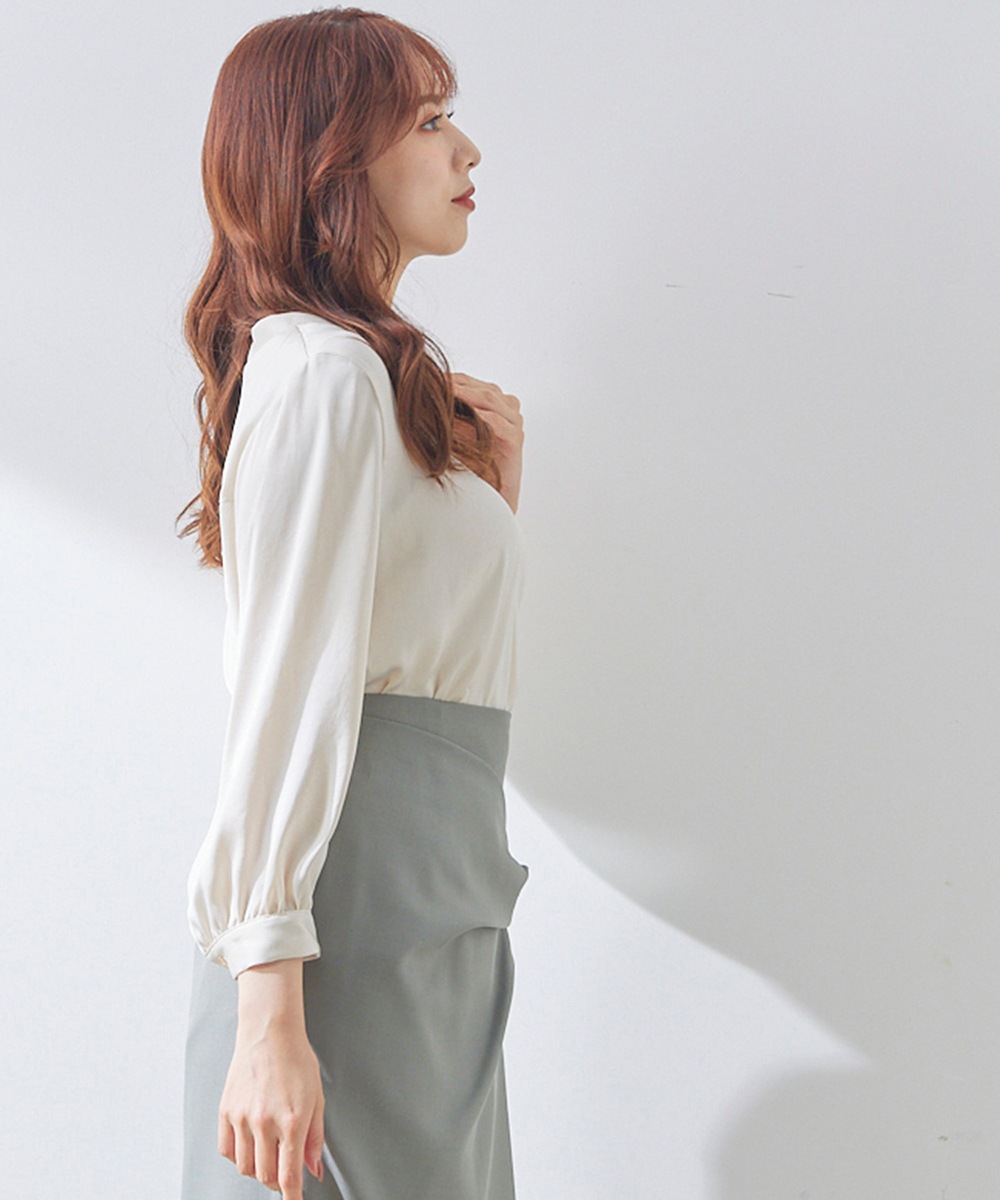 SALE】ヴィンテージサテン9分袖Vネックブラウス - 12Twelve