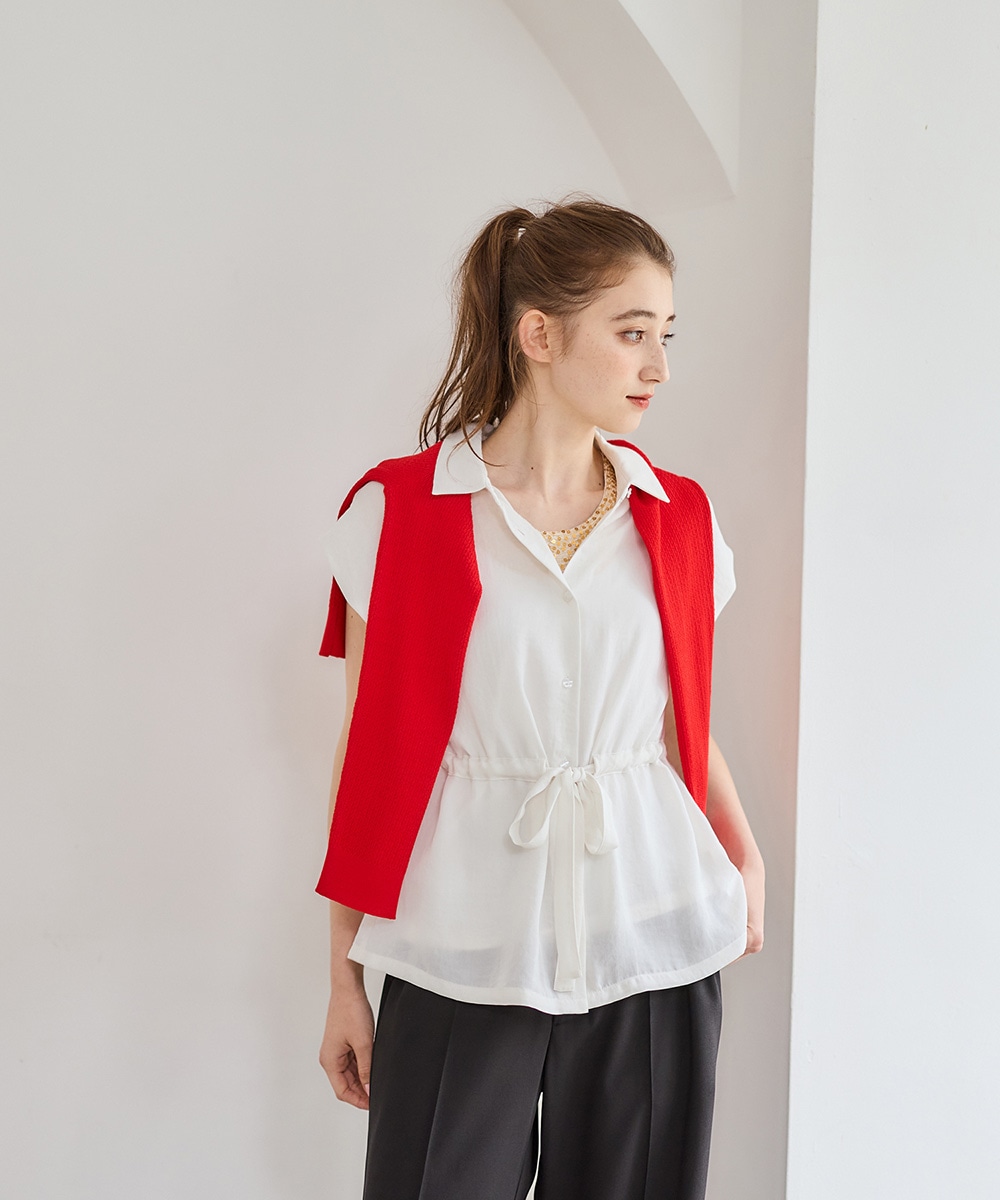 SALE】【撥水・速乾】NANOTEXサッシュ付きフレンチスリーブシャツ