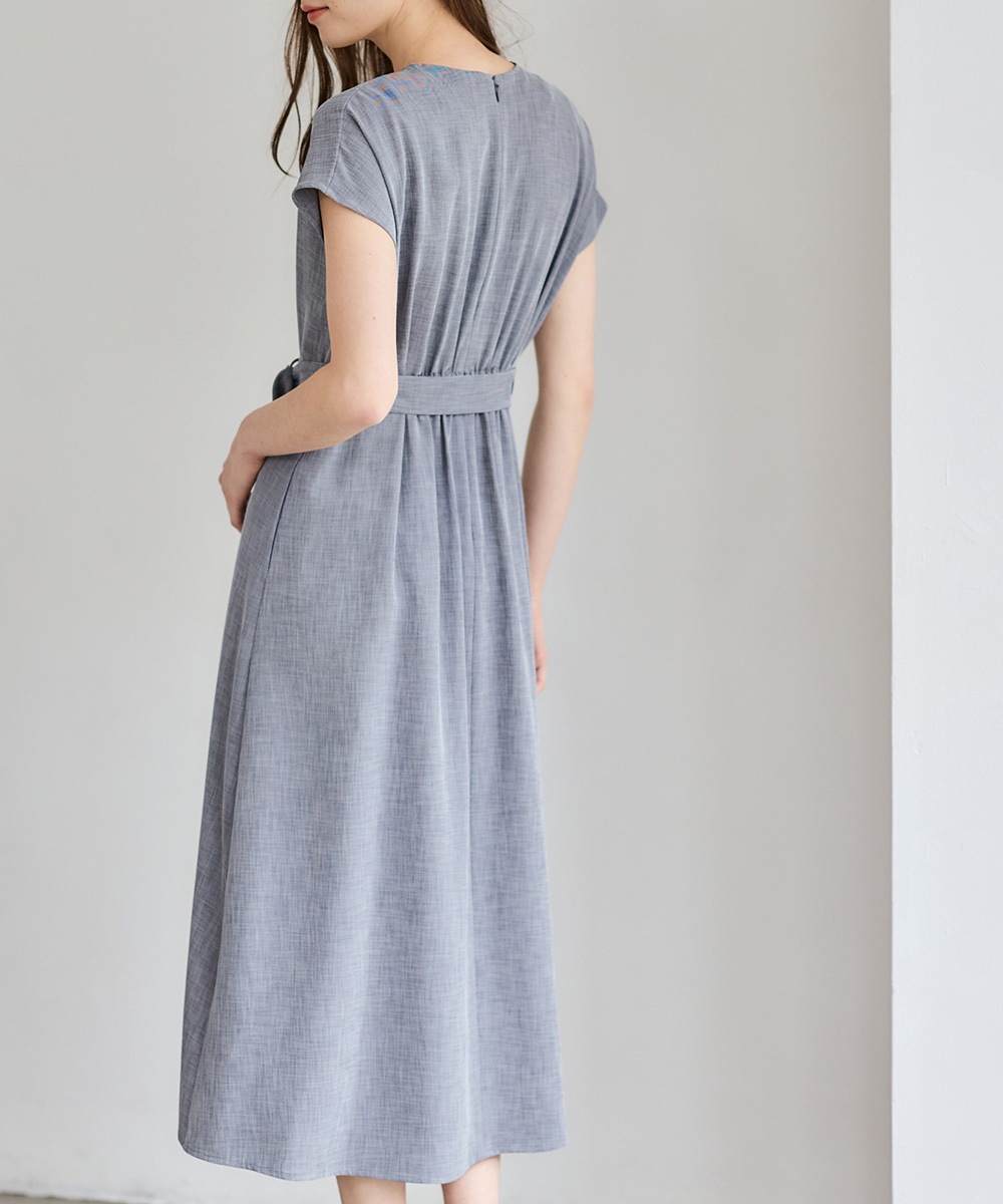 SALE】リネンライクVネックウエストベルトワンピース - 12Twelve