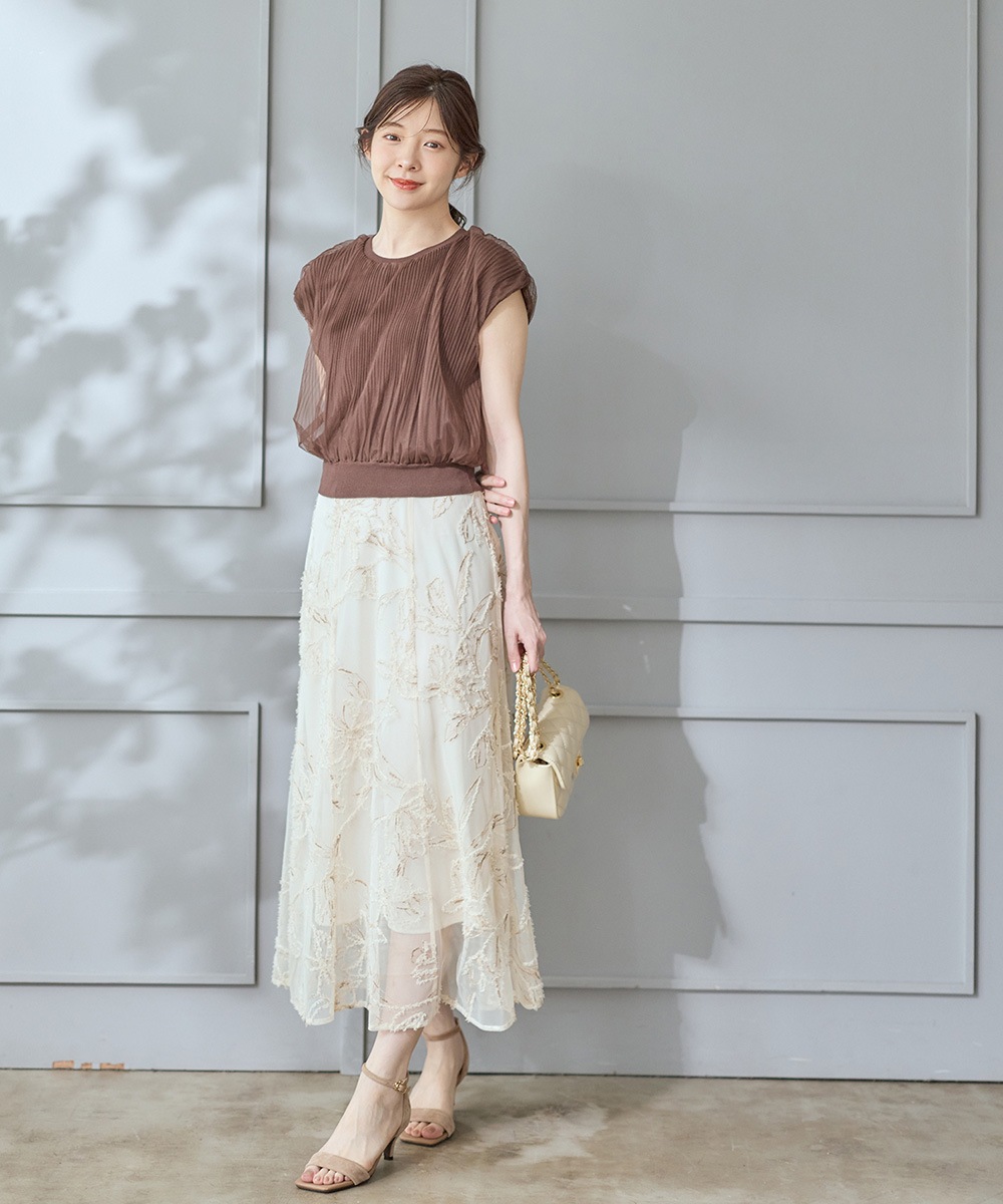 先行予約】花柄刺繍チュールフレアスカート【7月下旬以降順次配送