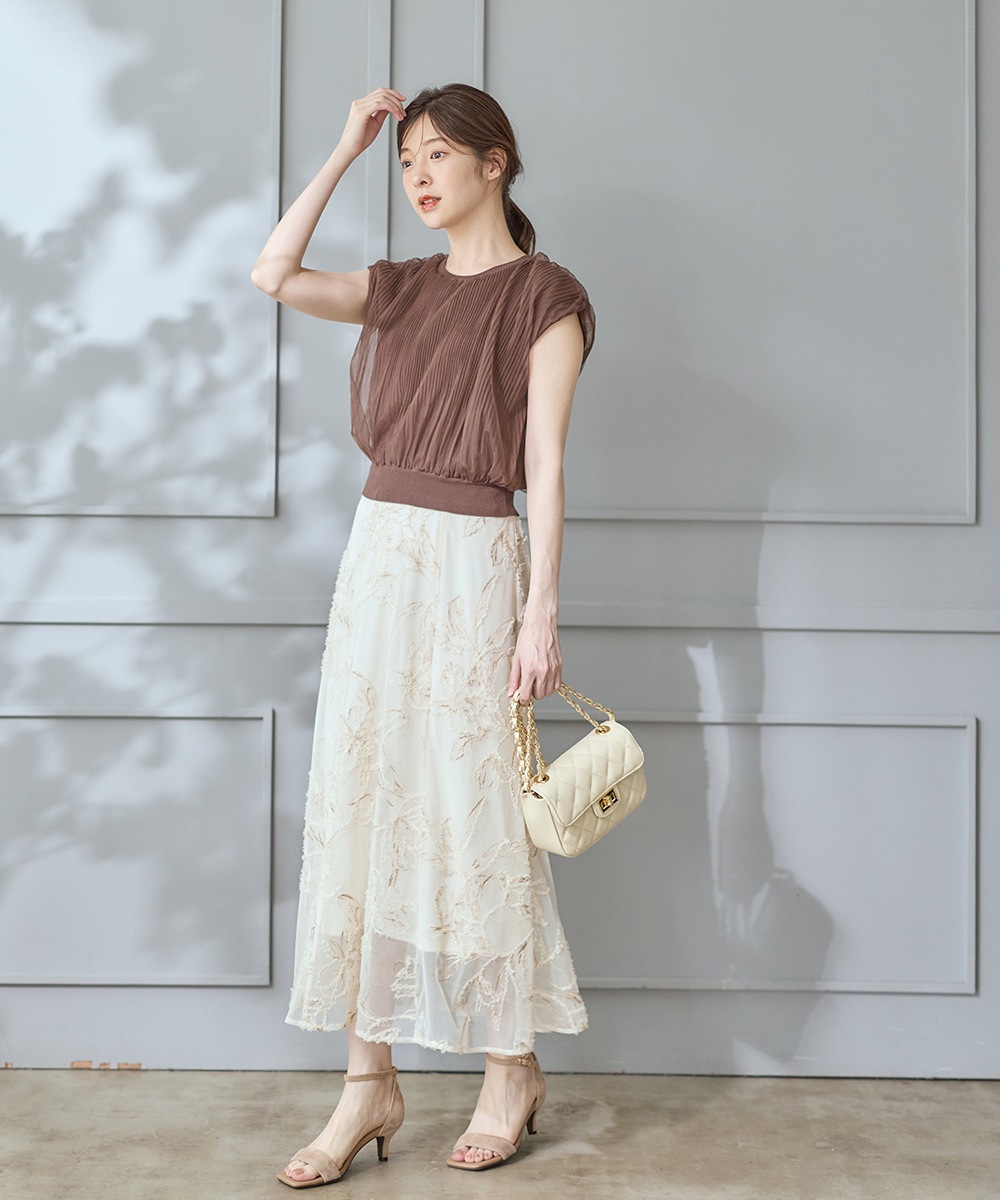 先行予約】花柄刺繍チュールフレアスカート【7月下旬以降順次配送