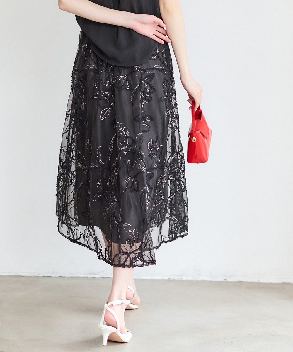先行予約】花柄刺繍チュールフレアスカート【7月下旬以降順次配送