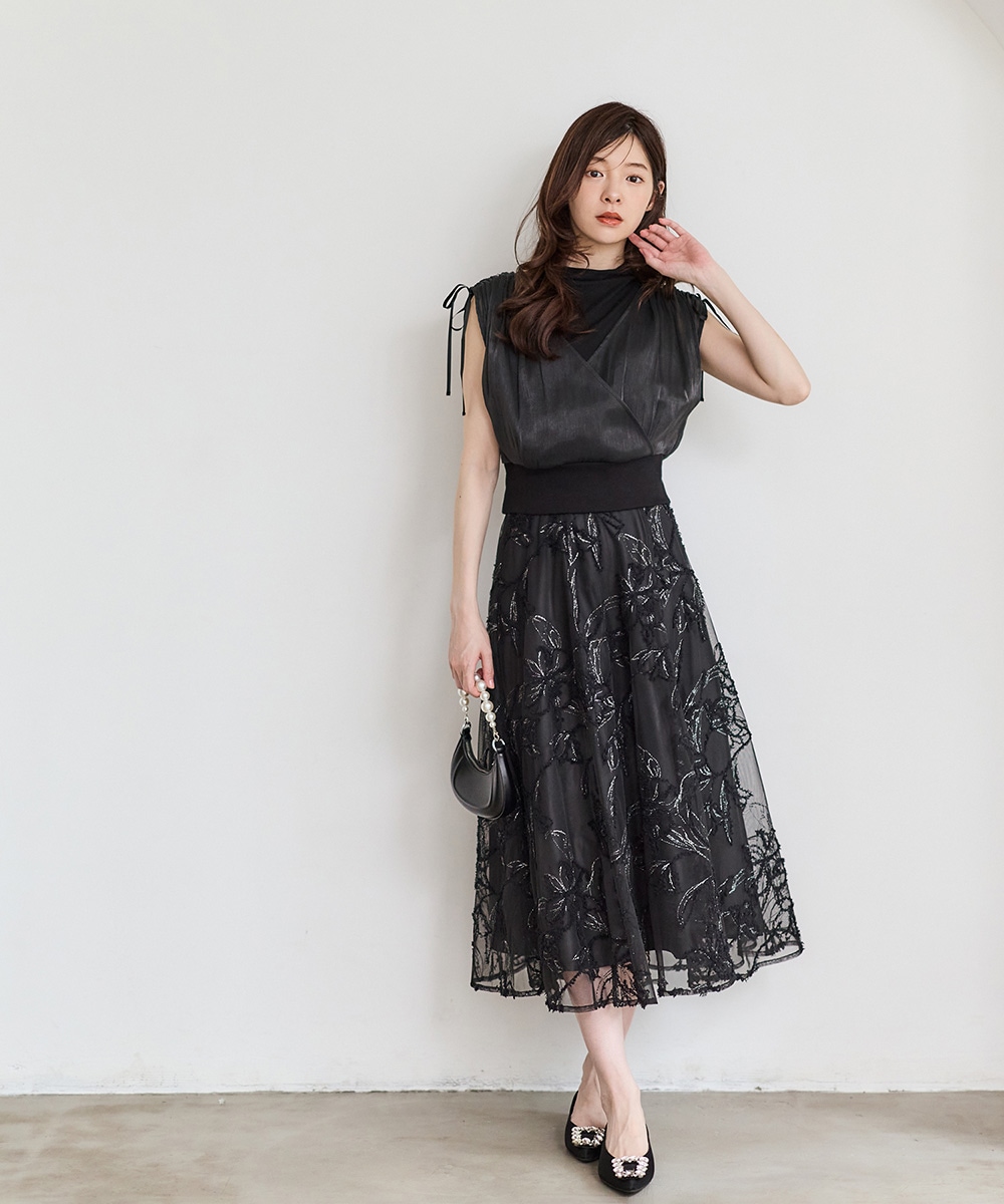 先行予約】花柄刺繍チュールフレアスカート【7月下旬以降順次配送