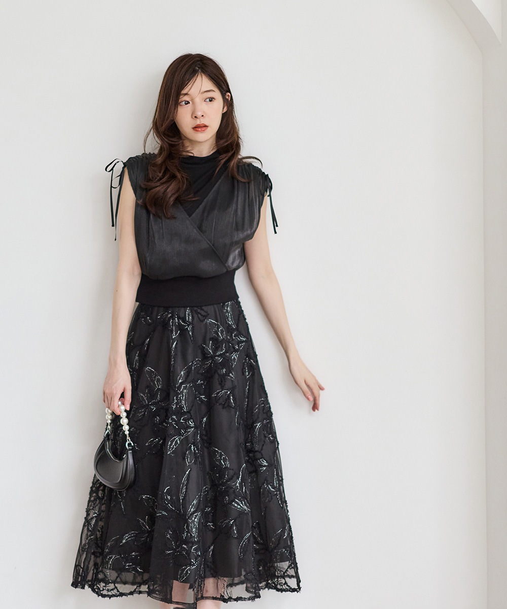 先行予約】花柄刺繍チュールフレアスカート【7月下旬以降順次配送