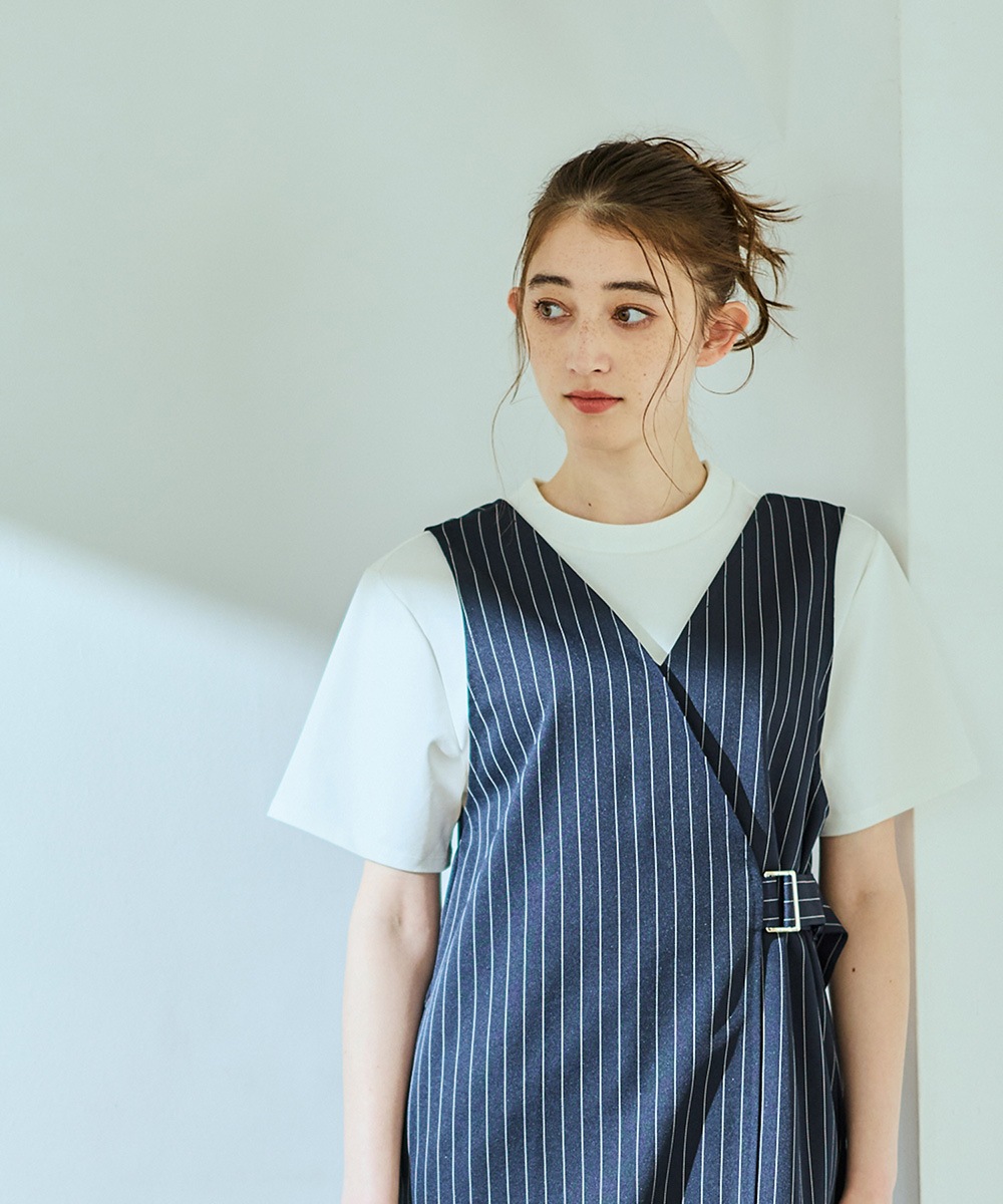 SALE】サイドベルトピンストライプ柄ジャンスカ - 12Twelve Agenda