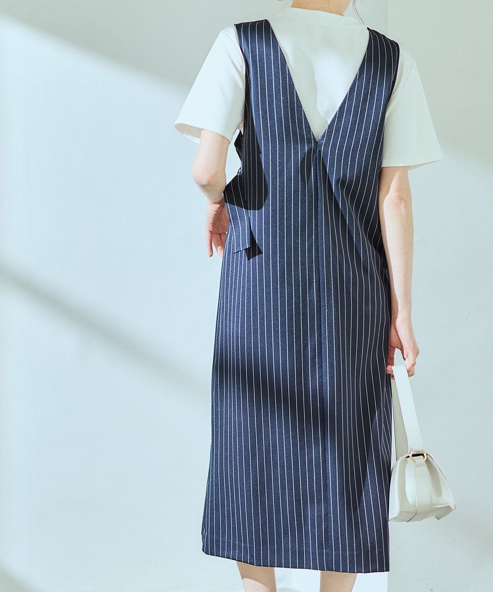 SALE】サイドベルトピンストライプ柄ジャンスカ - 12Twelve Agenda
