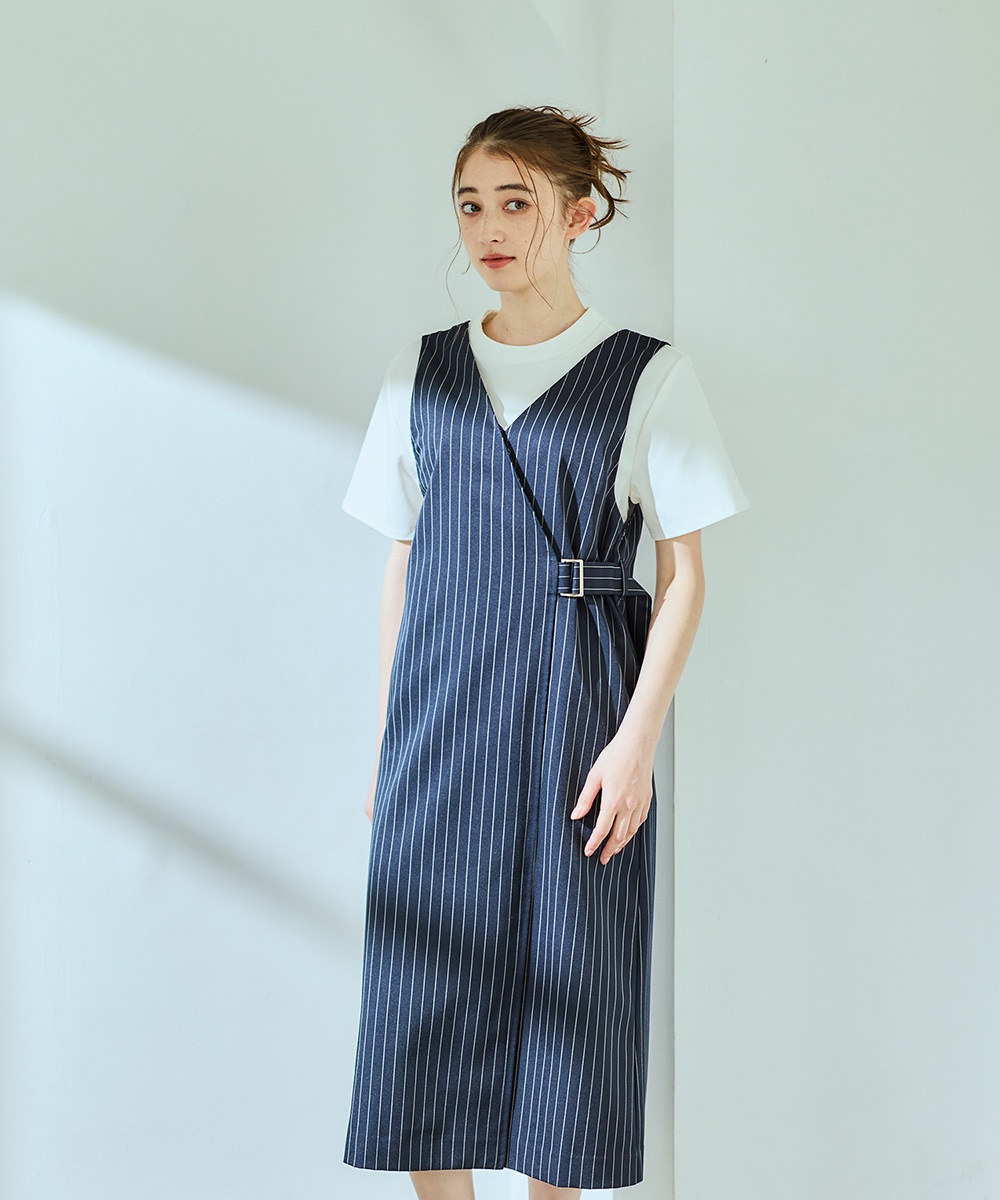 SALE】サイドベルトピンストライプ柄ジャンスカ - 12Twelve Agenda