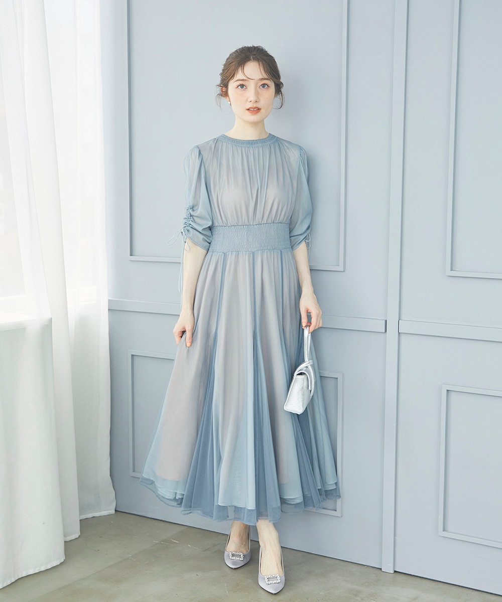 ウエストシャーリンググラデーションロングドレスワンピース