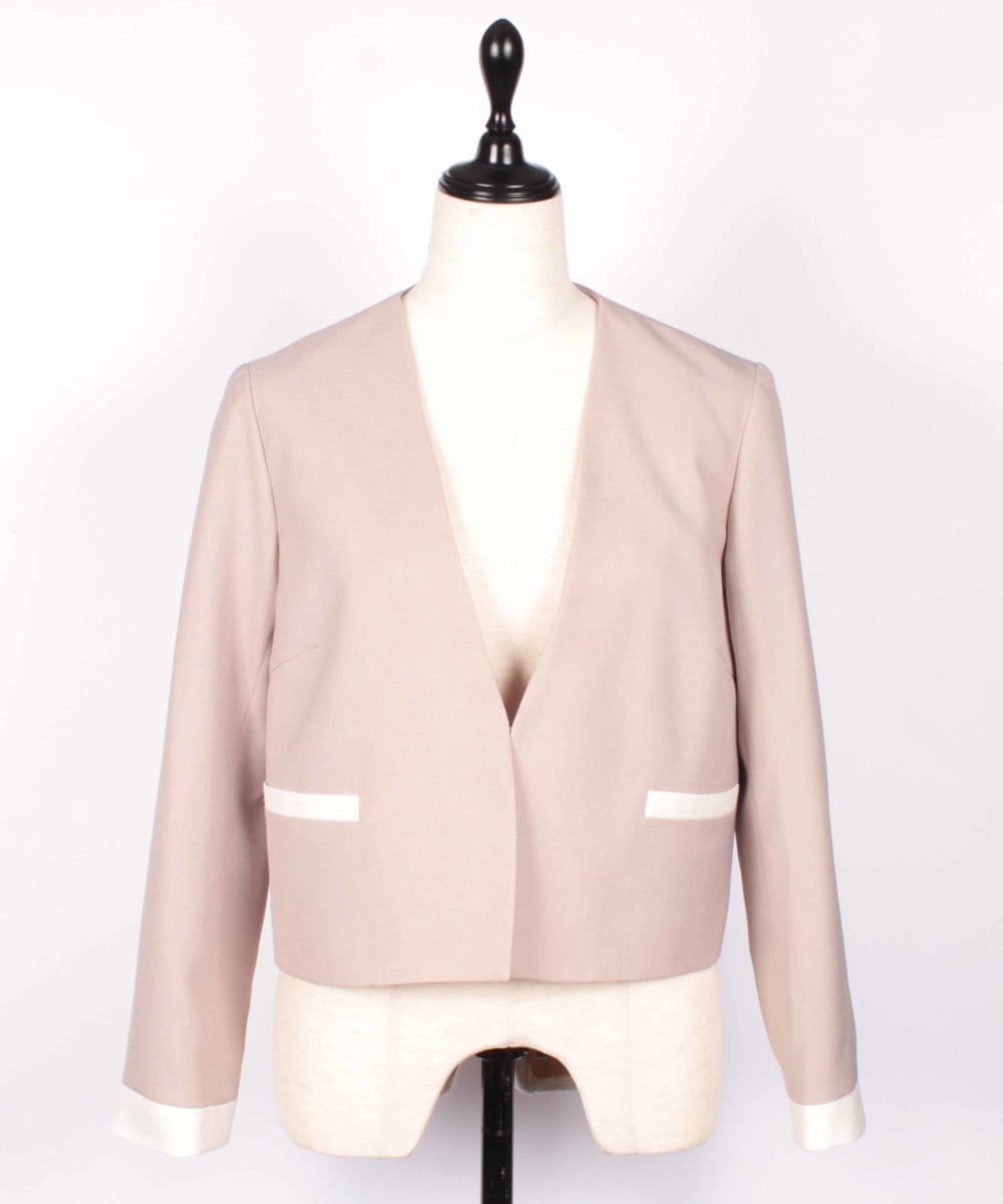 Vネックカラーレス配色ショートジャケット - 12Twelve Agenda