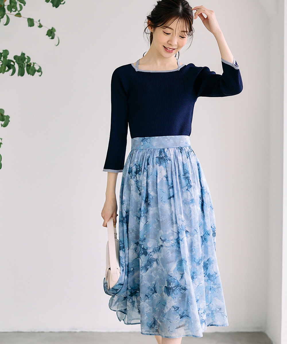 SALE】抽象柄シャイニーシアーフレアスカート - 12Twelve Agenda