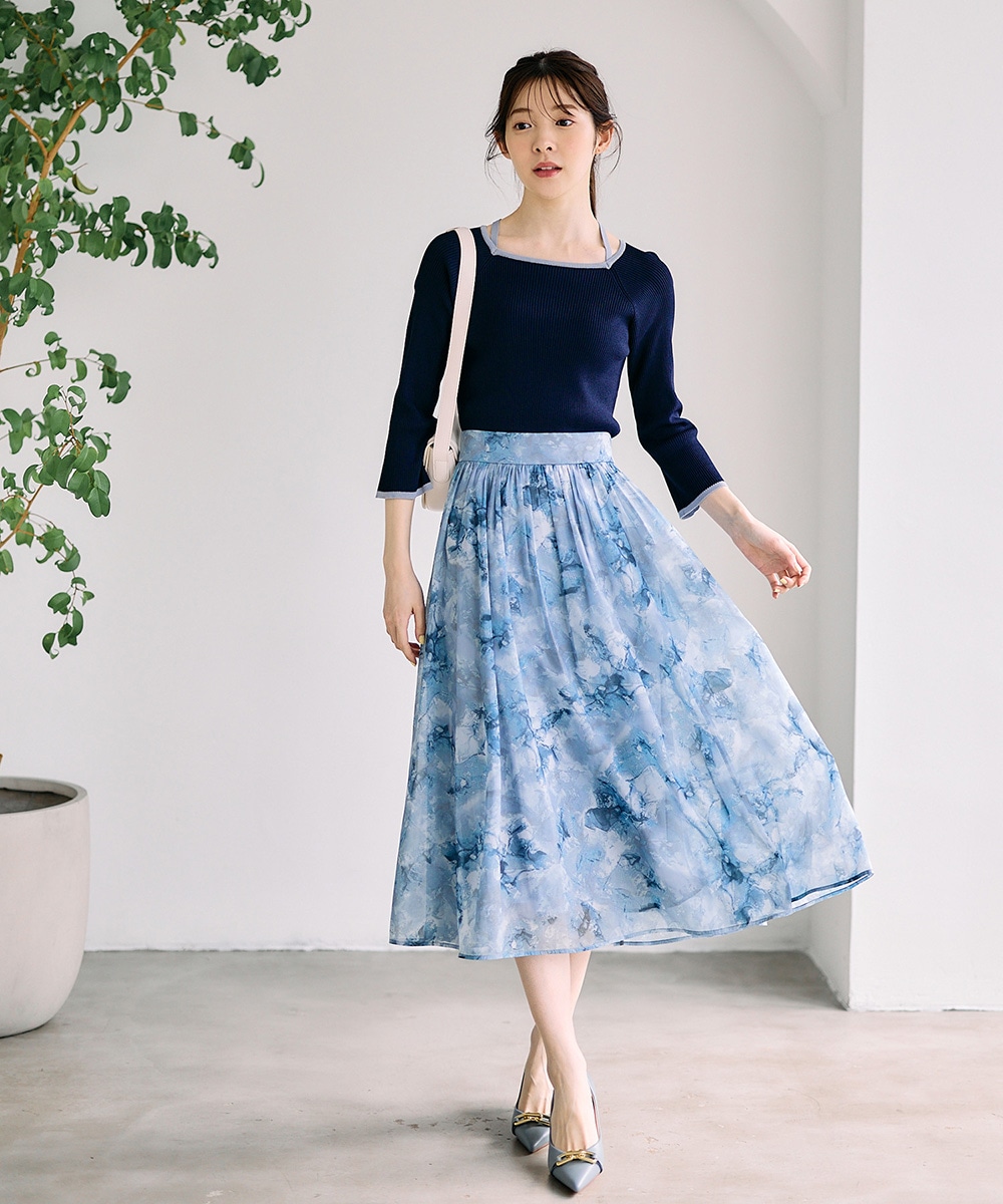 SALE】抽象柄シャイニーシアーフレアスカート - 12Twelve Agenda