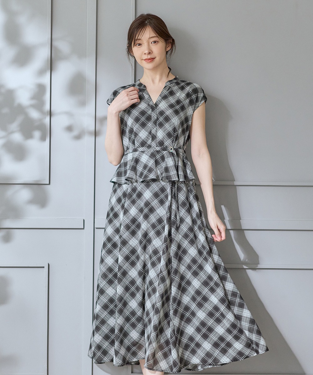 シアーチェックペプラム風ワンピース - 12Twelve Agenda(トゥエルブ