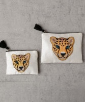オーダーメイド　ヒョウの刺繍　真鍮リング付き　Ｌ字ジッパーポーチ　ゴールドレザー GOLD PFEIL 長財布 レディース 本革 L字ファスナー ブランド 革