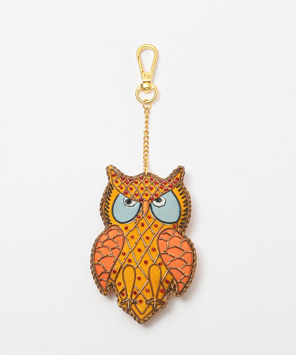 ザリ刺繍 ゴンド・アート フクロウ バッグチャーム（キーホルダー）  M21-2490