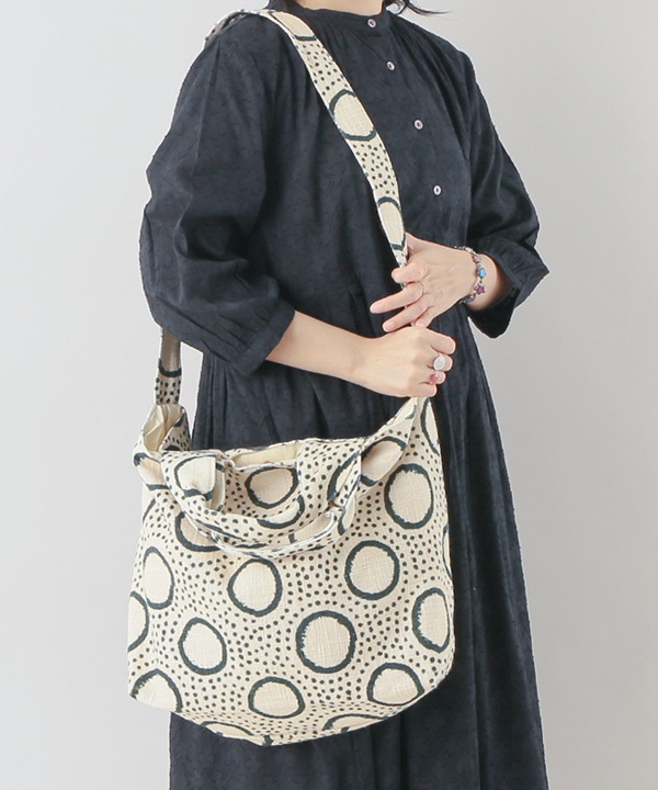 泥染柄デジタルプリント コットン 手提2WAYバッグ H25S205