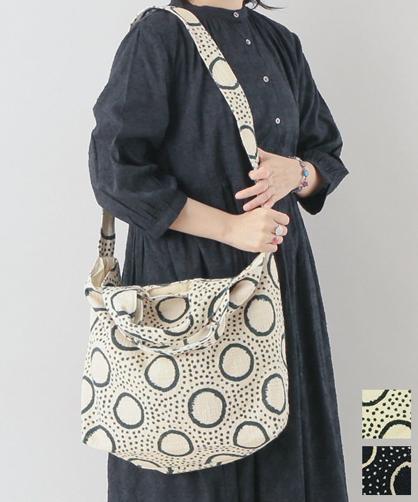 泥染柄デジタルプリント コットン 手提2WAYバッグ H25S205