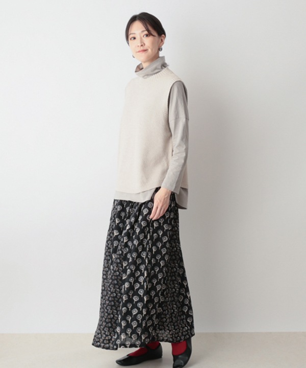 フラワーMIXプリントコットンスカート 25W050