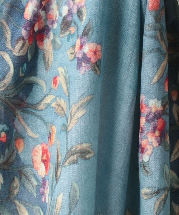 ウールシルク 花柄プリントショール B25W003BL