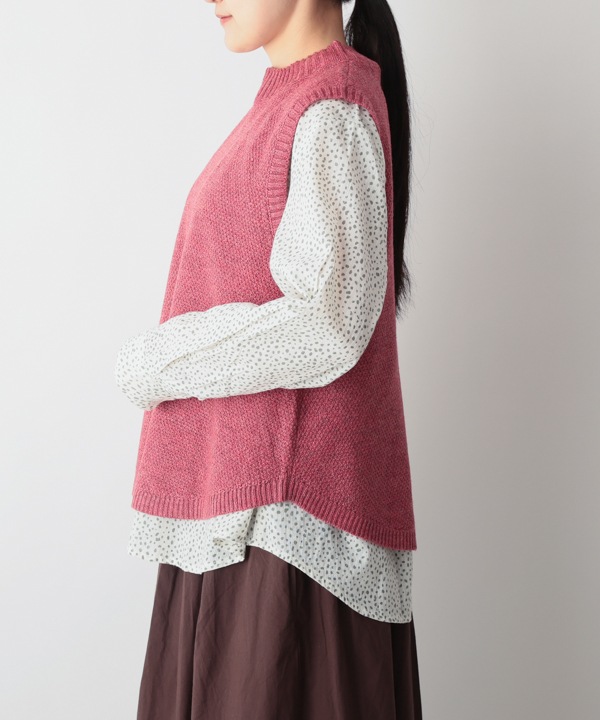 カシミアタッチかのこ編みニットベスト 25W055