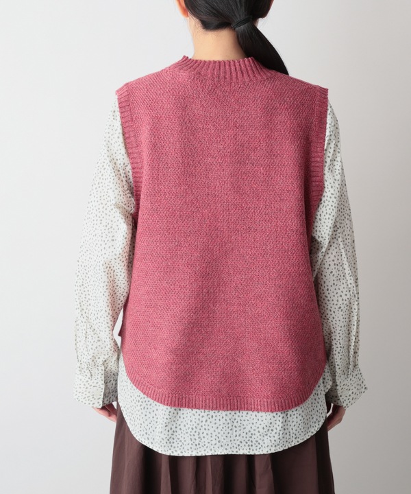 カシミアタッチかのこ編みニットベスト 25W055