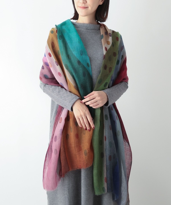 ウール100％ レインボープリントショール B25W004MX