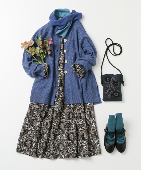 カシミアタッチかのこ編みニットカーディガン 25W056