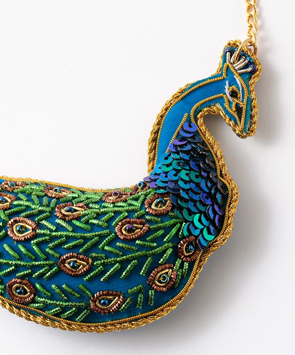 ザリ刺繍ピーコック バッグチャーム（キーホルダー） M21-1767