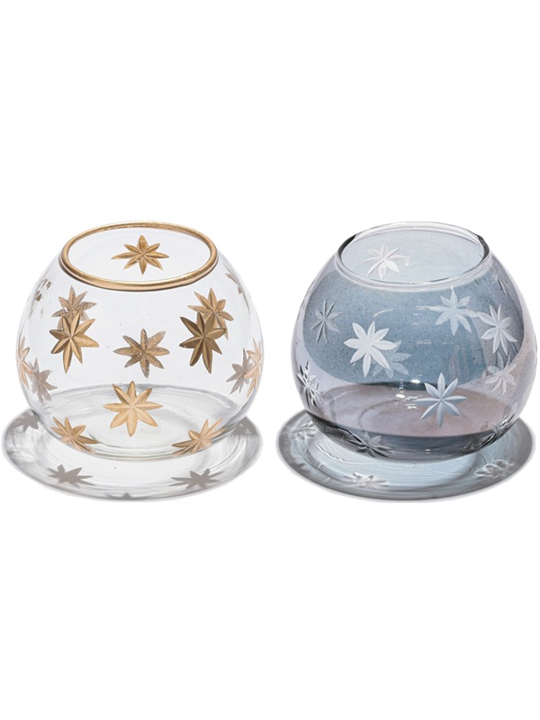 星模様ガラスベース キャンドルホルダー球型（2カラー） M15-2288