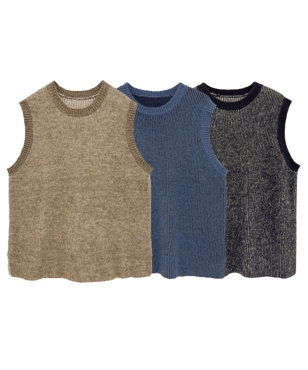 配色あぜ編みニットベスト 25W057