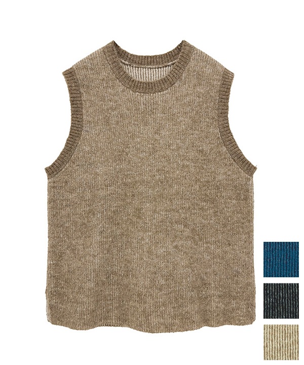 配色あぜ編みニットベスト 25W057