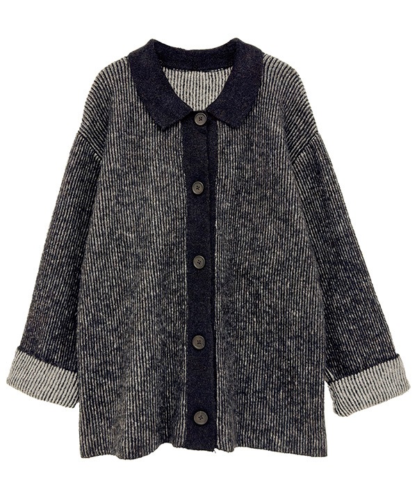 配色あぜ編みニット2wayカーディガン 25W058