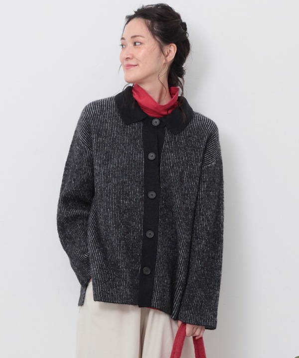 配色あぜ編みニット2wayカーディガン 25W058