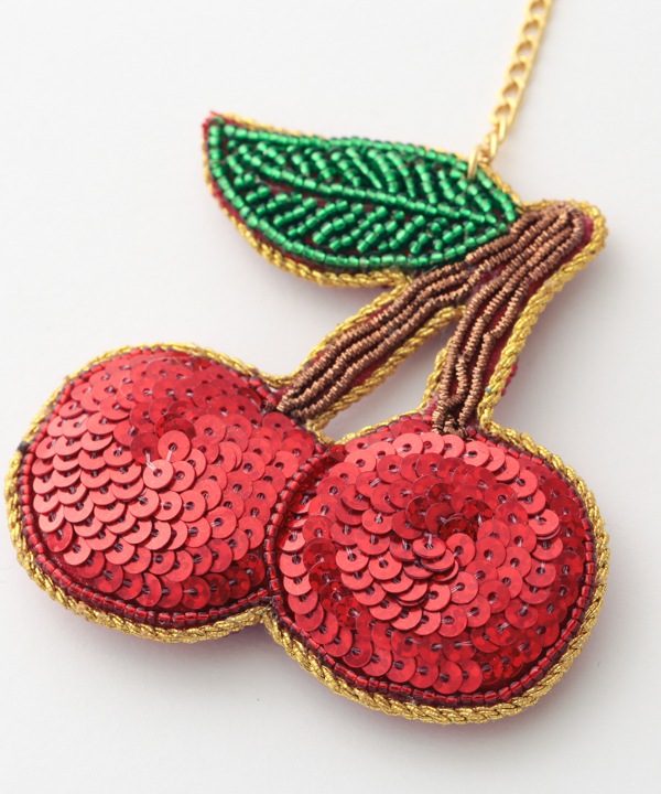 ザリ刺繍 チェリー バッグチャーム（キーホルダー）  M21-2745