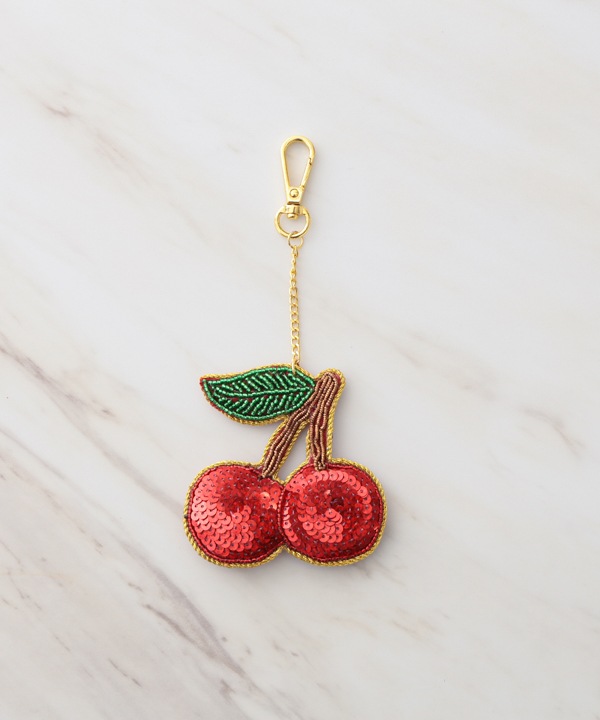 ザリ刺繍 チェリー バッグチャーム（キーホルダー）  M21-2745