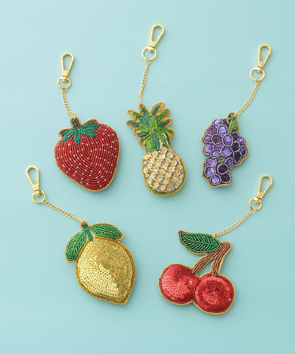 ザリ刺繍 チェリー バッグチャーム（キーホルダー）  M21-2745