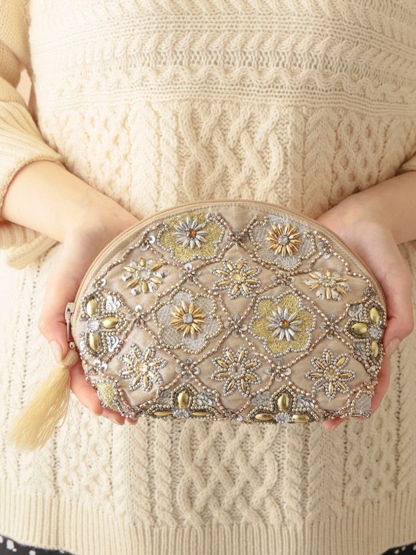ビーズ刺繍ポーチ 20×15cm （2カラー）M42-1176