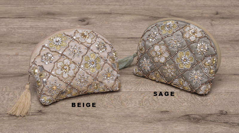 ビーズ刺繍ポーチ 20×15cm （2カラー）M42-1176