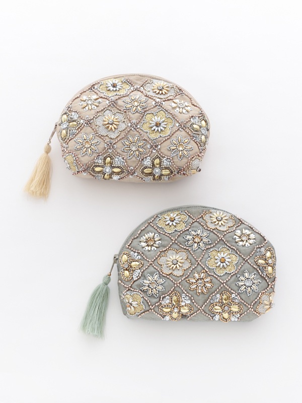 ビーズ刺繍ポーチ 20×15cm （2カラー）M42-1176