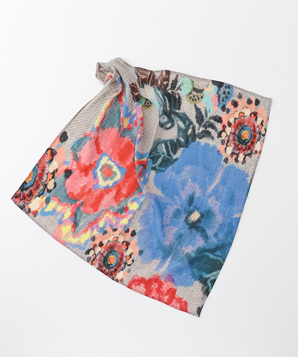 ウールシルク 大花プリントスカーフ B25W008MX