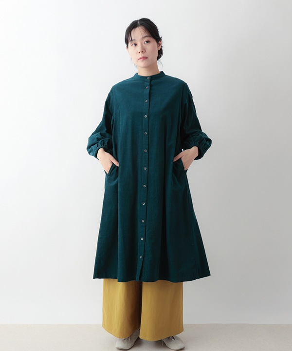 細畝コットンコーデュロイ前開ワンピース 25W063