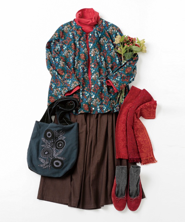 ブーケプリントコットンコーデュロイブラウス 25W065