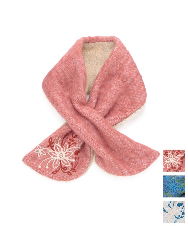 花柄刺繍 リバーシブル ループミニショール（3カラー）15x100cm B24W031 