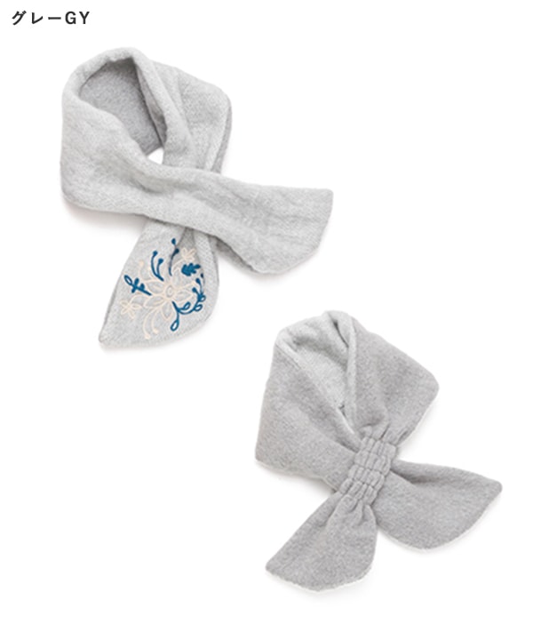 花柄刺繍 リバーシブル ループミニショール（3カラー）15x100cm B24W031 