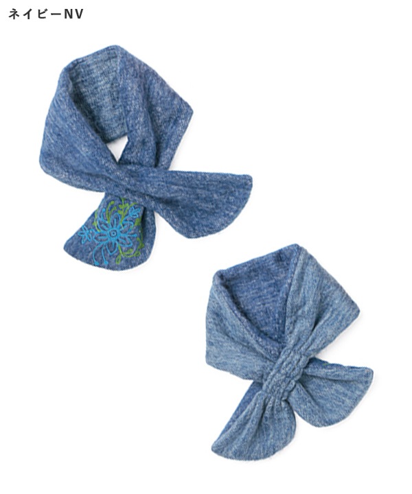 花柄刺繍 リバーシブル ループミニショール（3カラー）15x100cm B24W031 