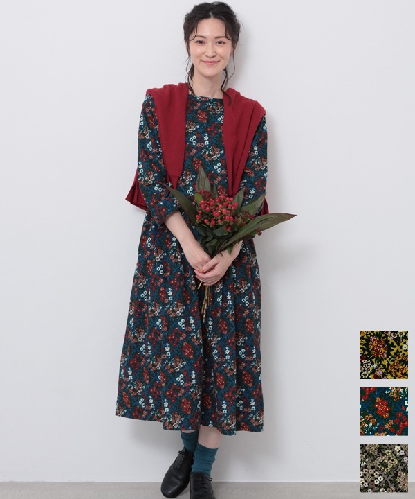 ブーケプリントコットンコーデュロイ2wayワンピース 25W066