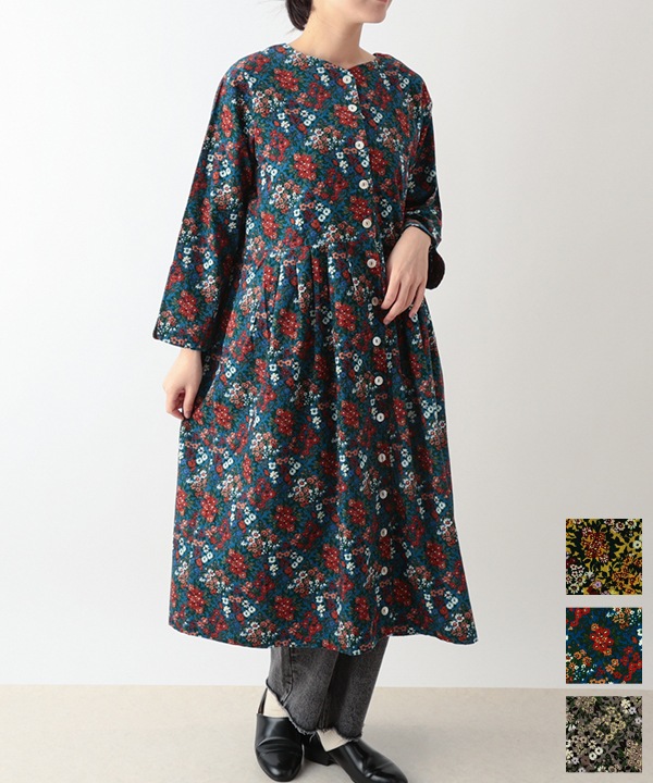 ブーケプリントコットンコーデュロイ2wayワンピース 25W066