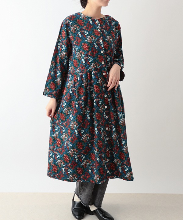 ブーケプリントコットンコーデュロイ2wayワンピース 25W066