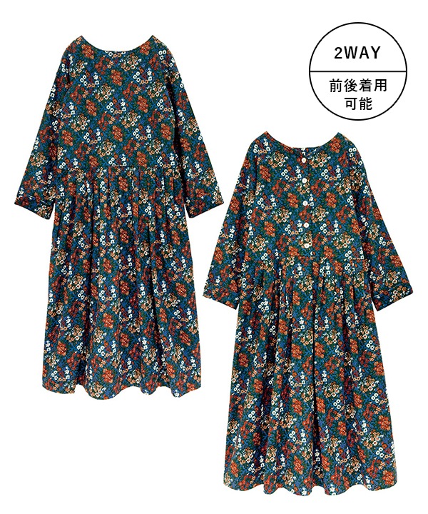 ブーケプリントコットンコーデュロイ2wayワンピース 25W066