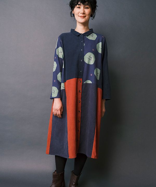 iro-iroコーデュロイ・パッチワーク シャツワンピース 24W430 | 24AW 