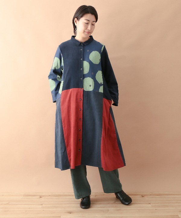 iro-iroコーデュロイ・パッチワーク シャツワンピース 24W430 | 24AW 